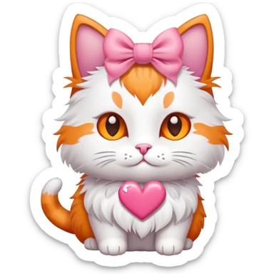 A cute cat with a pink bow and heart  sticker