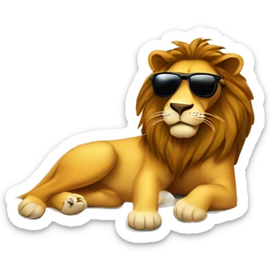 A lion laying in a lounge chair, with sunglasses on while sunbathing  sticker