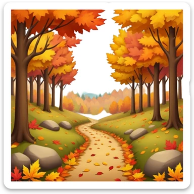autumn fall scene with a colorful leaves forest, cozy atmosphere sticker