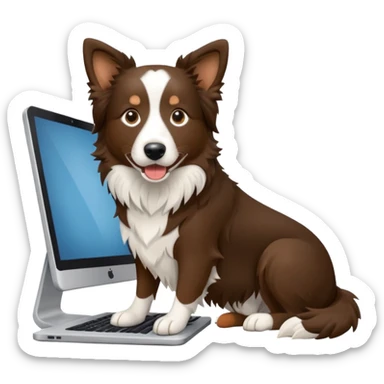 Border collie marrom usando o computador  sticker