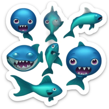 dark blue magic fat thing with a cyan face and a cyan fish fin and a open mouth and big teeth sticker