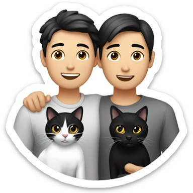 Asian gay couple with black cat sticker