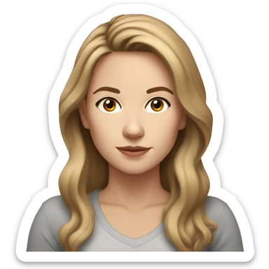 headshot, white woman tanktop, light brown eyes, mid-length light brown hair sticker