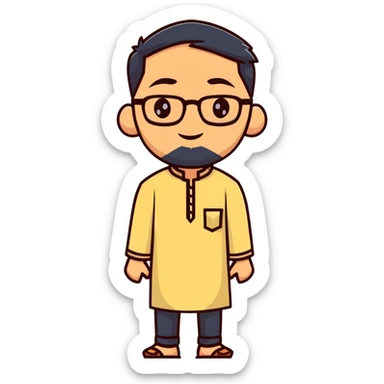 man with wheatish skin tone, wearing kurta with rectangle glasses sticker