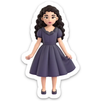 light skin girl with black very long curly hair, brown eyes, black Chanel dress sticker