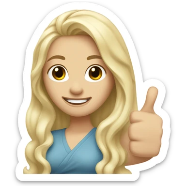 Woman, white skin, pale skin, long hair, blonde hair, wavy hair, thumbs up sticker
