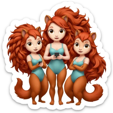 I would like a red feminine squirrel pack, bonus points if you can incorporate long curly red hair, humanoid, more sexy looking than cute sticker