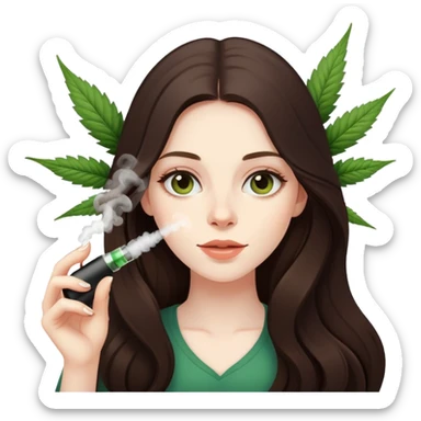 girl with long dark brown hair and pale skin smoking marijuana vape sticker