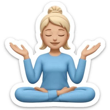 Apple Memoji style 3D character, male/female, eyes closed with a peaceful serene smile, hands making a 'zen' or 'relax' gesture, soft studio lighting, high resolution, 4k, octane render, clean 3D clay texture, vibrant colors, isolated on a plain white background." sticker