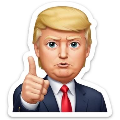 Super realistic Donald Trump pointing index finger up, realistic face sticker