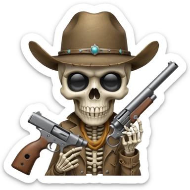 A skull with a vowboy hat and a gun whith a scope sighn on his eye and min holding the gun sticker