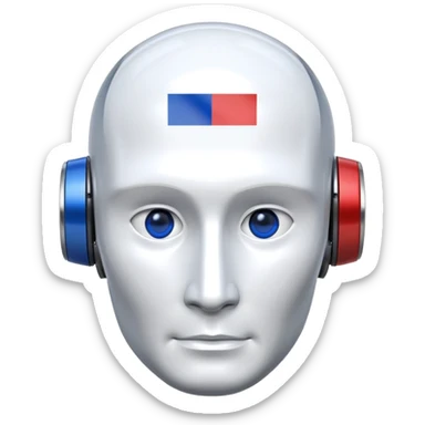 Robot head resembling Vladimir Putin with Russian flag elements sticker