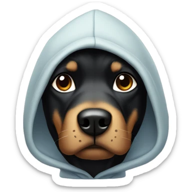 Black dog with pointed ears wearing a hoodie sticker