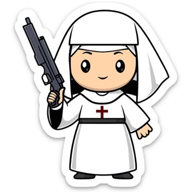 stylish nun holding a gun sticker
