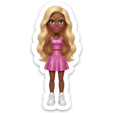 Big lips barbie doll, dark brown skin with blonde hair, bimbocore outfit sticker