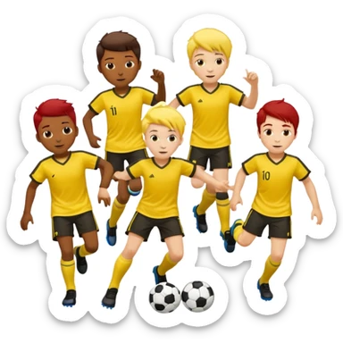 boys play soccer in yellow dress, yellow shrits, yellgow socks. others colors hair sticker
