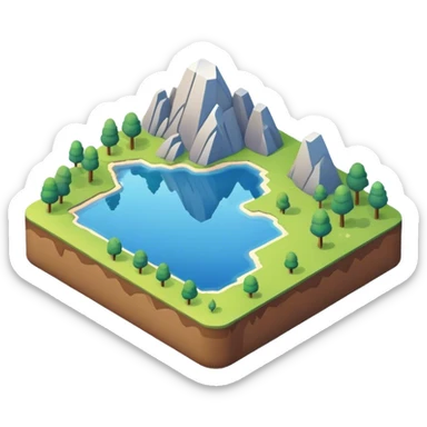 landscape isometric 3d, lake on edge sticker