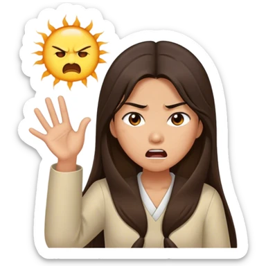 Brunette long hair  Asian girl waking up angry  sticker