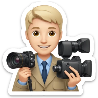 a white journalist with a camera sticker