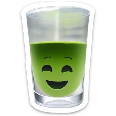 Matcha in a glass cup on a window sill looking out to a spring season city sticker