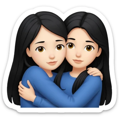 girl with black long hair hug girl with black mid length hair sticker