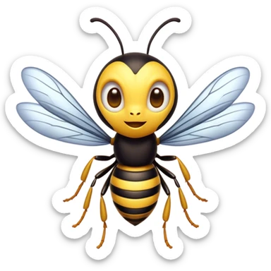 Cinematic Cheeky Wasp Portrait Emoji, Head tilted dramatically with an exaggeratedly shocked expression, featuring a slender, sharply striped body with wide, comically expressive eyes full of playful disbelief and animated, fluttering wings, Simplified yet hilariously expressive features, highly detailed, glowing with a slightly sassy glow, high shine, dramatic yet playful, stylized with an air of cheeky insect mischief, soft glowing outline, capturing the essence of a meme-worthy wasp that looks ready to buzz its way into viral fame! sticker