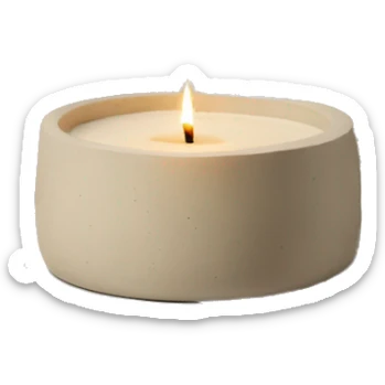 Candle in beige concrete vessel with painted pine trees sticker