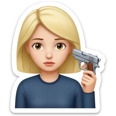 Girl holding a gun hand to head not real gun sticker