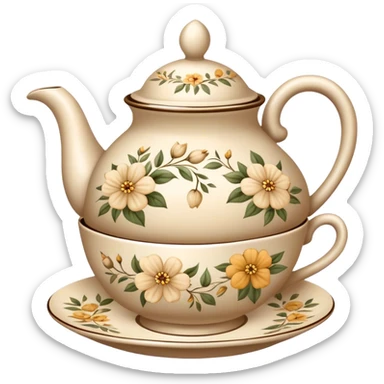 Vintage tea beige with flower design sticker
