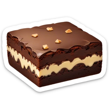 Cinematic Realistic Brownies, rich and dense with a deep chocolate hue, slightly cracked on top revealing the fudgy center, soft light reflecting off the warm surface, a few crumbs scattered around, glowing with an indulgent and comforting texture. sticker