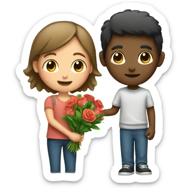 a boy giving flowers to a girl sticker