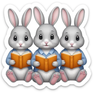 3 rabbits reading books sticker