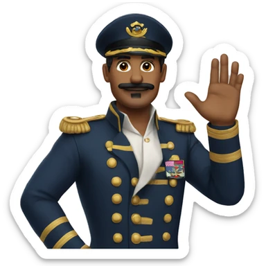 man with a short moustache raising his hand and hes a captain  sticker