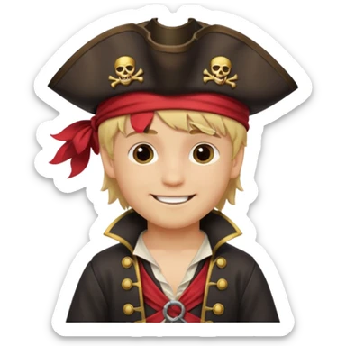 boy with blond hair that is dressed as a pirate sticker