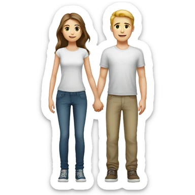 A tall 1m90 boy holding hands with a beautiful 1m57 girl, white skin. sticker