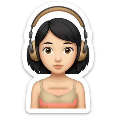 Black hair Girl wearing beige dress and  small ugly headphones  sticker