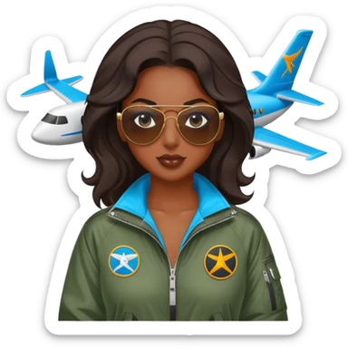 Hot black chick with aviator, sunglasses and airplane windbreaker sticker