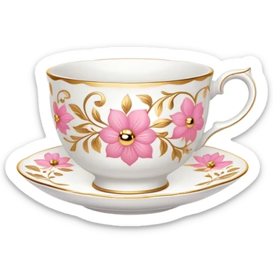 White porcelain teacup with pink and gold details sticker