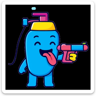 Edit the emoji so it is putting the water gun toward its tongue, keeping the bright and cartoonish style. sticker