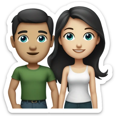 Couple, man with black short hair and blue eyes and girl with dark brown hair and dark green eyes  sticker