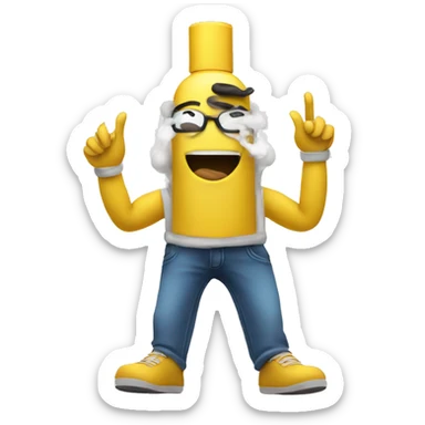 A vape, with a face, arms and legs sticker