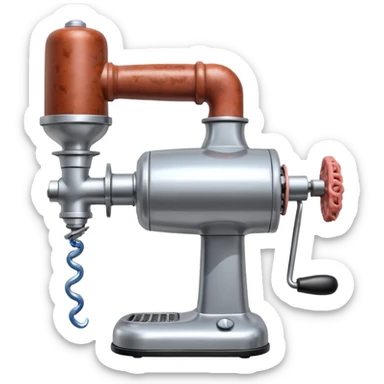 a robot that has a meat grinder for a head. 2 arms that stuff meat into the meat grinder and sausage links come out of the rear. The robot hovers sticker