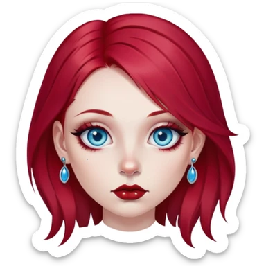 girl with cherry-red hair, blue eyes, little of dark red eyeshadows, with side labret and septum piercings  sticker