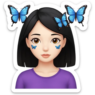 Emojis fille belle cheuveux noir papillons sticker