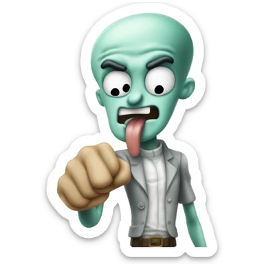 Angry squidward holding the camera’s pov while pulling back a punch sticker