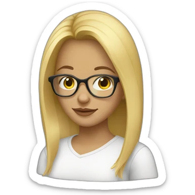 a blonde girl, 23 years old, with transparent glasses sticker