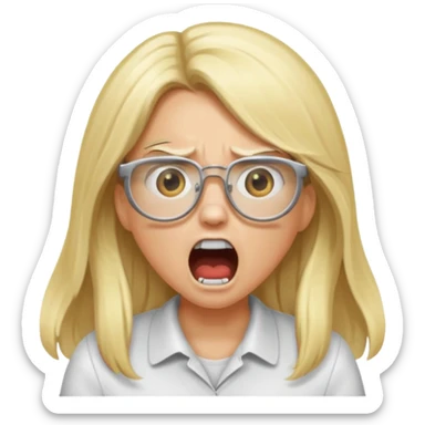 blonde girl with long hair, white glasses, shouting angry sticker