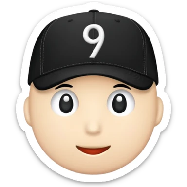 black cap with number “9” sticker