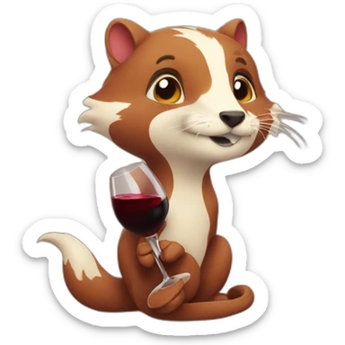 cute weasle drinking red wine sticker