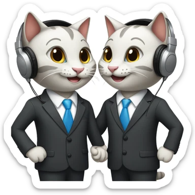 Two happy cats, shaking hands in suits with headphones on.   sticker